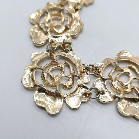 Gold Tone Floral Openwork Statement Necklace With Adjustable Chain - Picture 8 of 9